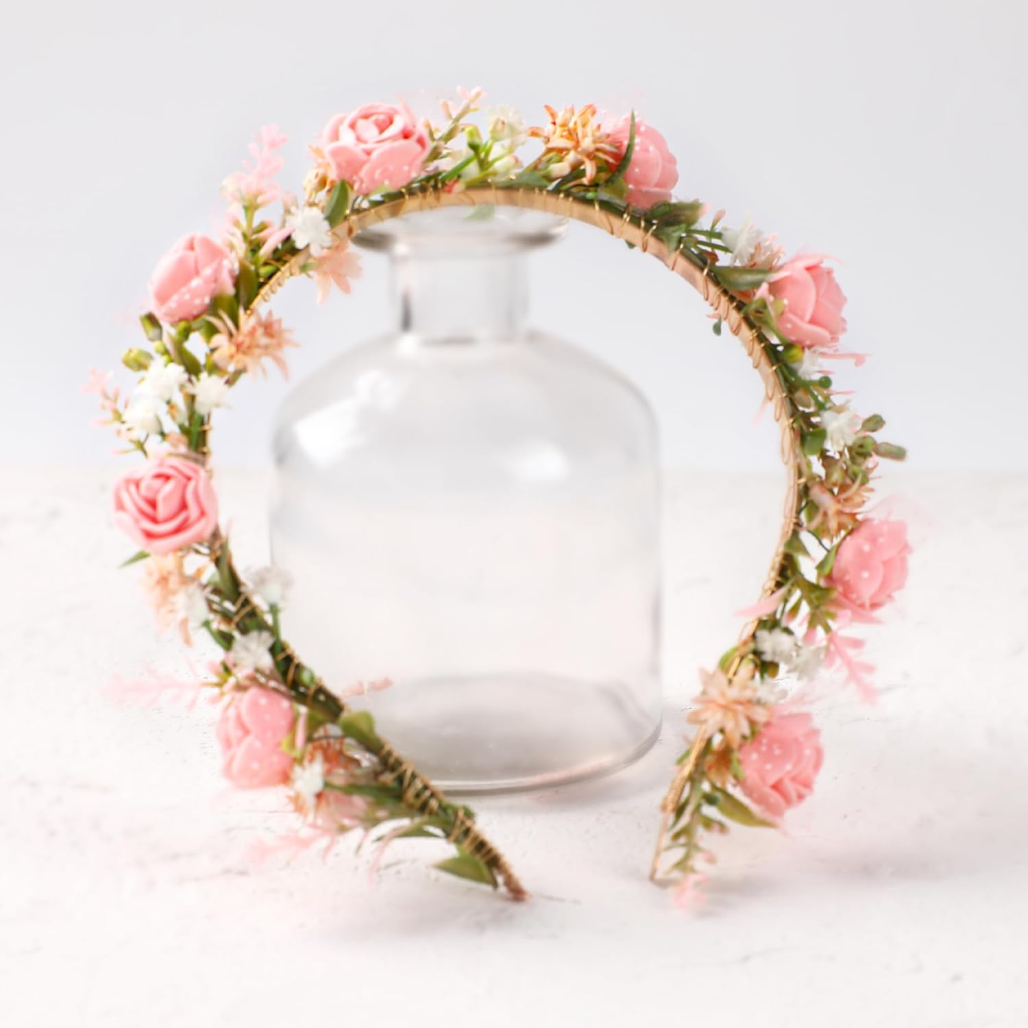 Women's Pink Flower Headband - Girl Flower Headpiece Romantic Bohemian Lace Foam Headband for Wedding Decoration Party Birthday Dance Headwear Maternity Shoot Props - Image 5