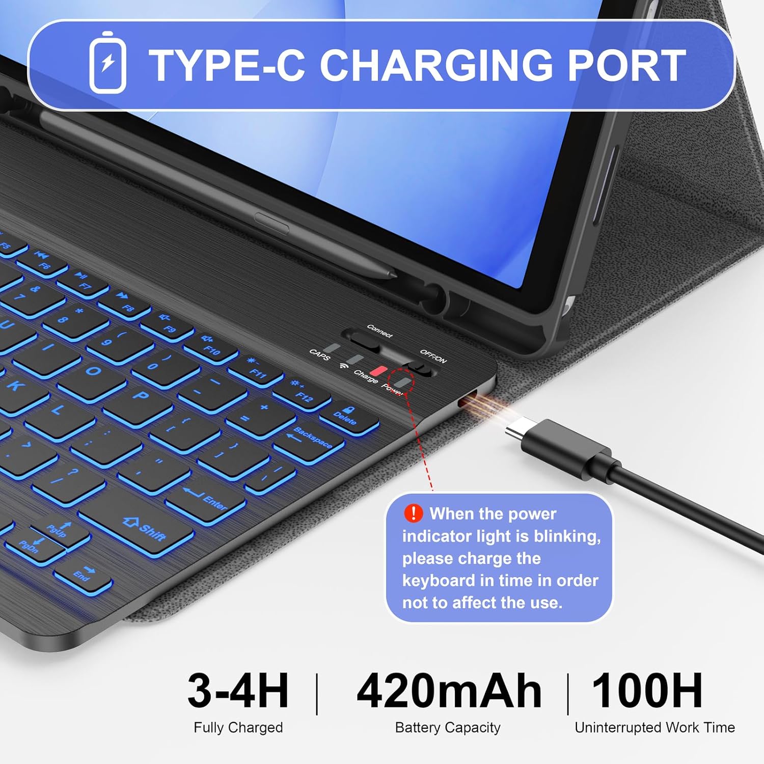 Soke Keyboard Case for Samsung Galaxy Tab A11 Plus/A11+ 11 inch 2025(SM-X230/X236/X238) - 7 Color Backlight Wireless Detachable Folio Keyboard Cover with S Pen Holder, Black