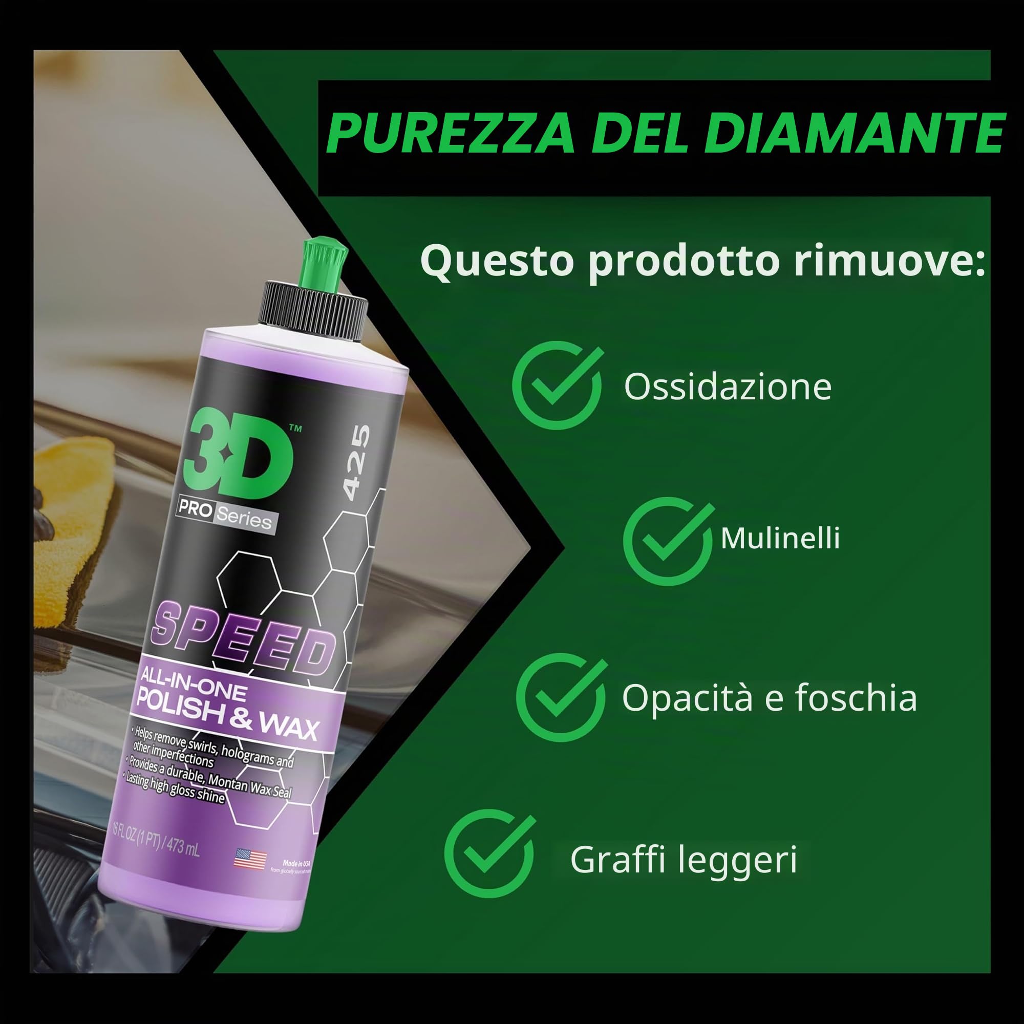 3D Speed | Lucida e Protegge la Vernice in Un Passaggio | Rimuove Graffi e Segni di Vortice | Lascia Una Protezione di Cera | 16 Oz | 0.47 Litri