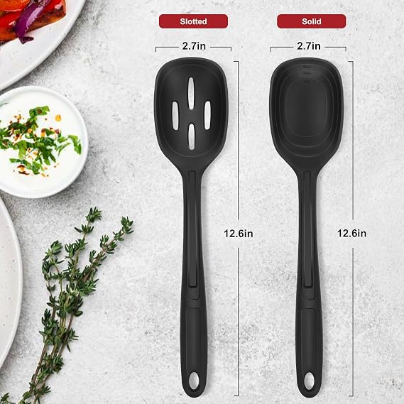 2 Pack Large Silicone Cooking Spoon with Measuring Mark, Serving Spoons