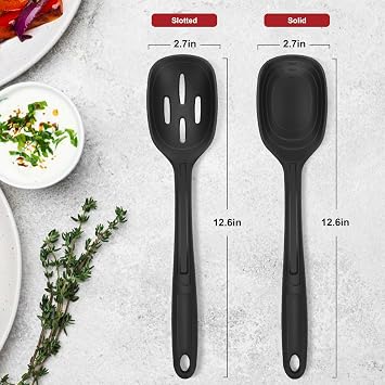 2 Pack Large Silicone Cooking Spoon with Measuring Mark, Serving Spoons