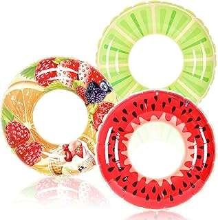 Swimming Ring,3PCS Fruits Glitter Swim Inflatable Rubber Tube Pool Swimming Ring With Sequins for Summer Beach Pool Party Water Floating Sports Swimming Ring Floats Supplies for Family Kids Teen Adult