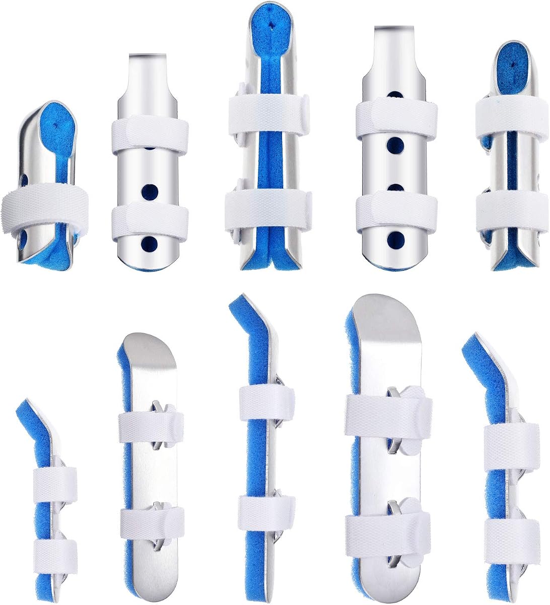 BBTO 10 Pieces Finger Splint Metal Support Brace with Foam 3 Size,Blue | For Broken or Trigger Finger Pinky Injuries, Adjustable Straps, Breathable Vents, Soft Foam Padding, Knuckle Support