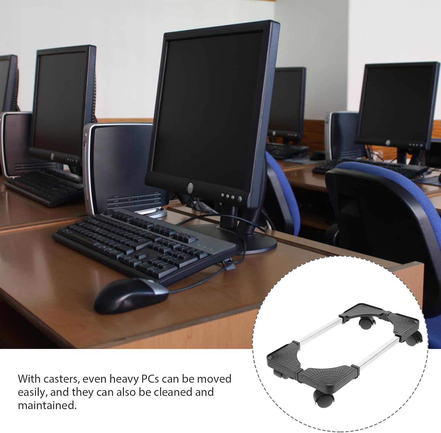 VILLCASE Rolling Computer Tower Stand with Casters Ventilated Desktop PC Holder for Improved Cooling and Easy Mobility Stable Floor Cart Suitable for Office and Home Use