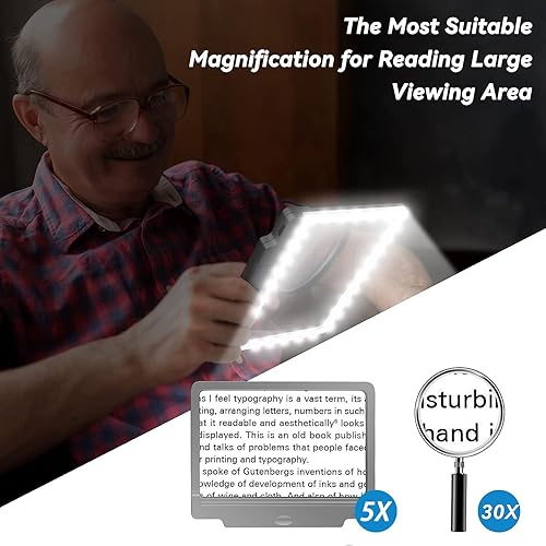 Miniatura 4 de Lupa 4X para lectura lupa grande y ligera con 36 luces LED de atenuación ultra brillantes que proporcionan un área de visualización de página