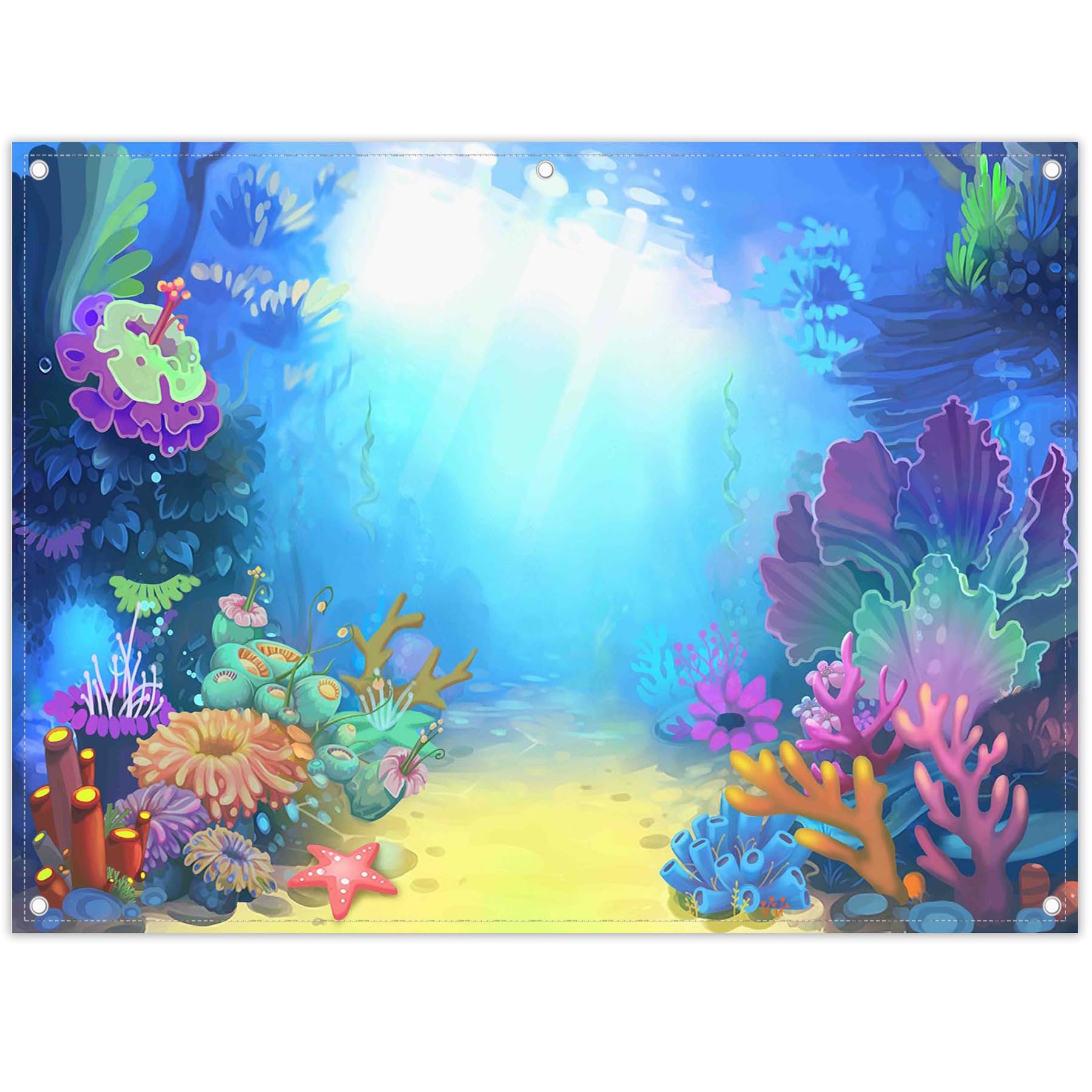 ZTHMOE 8x6ft Fabric Summer Under The Sea Photography Backdrop Little Mermaid Princess Girl Background Birthday Party Ocean Baby Shower Decorations