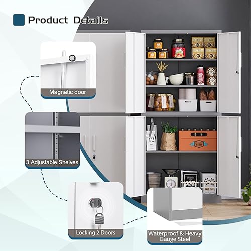 Miniatura 6 de MIIIKO Archivador de almacenamiento de metal con 4 puertas, gabinete de almacenamiento de acero con puertas de bloqueo y 5 estantes, para oficina en