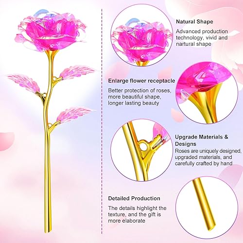 Miniatura 2 de Lyrow 12 rosas de galaxia, regalo para el día de San Valentín, flores con tallos, regalo para ella, rosa de cristal falsa preservada para siempre,