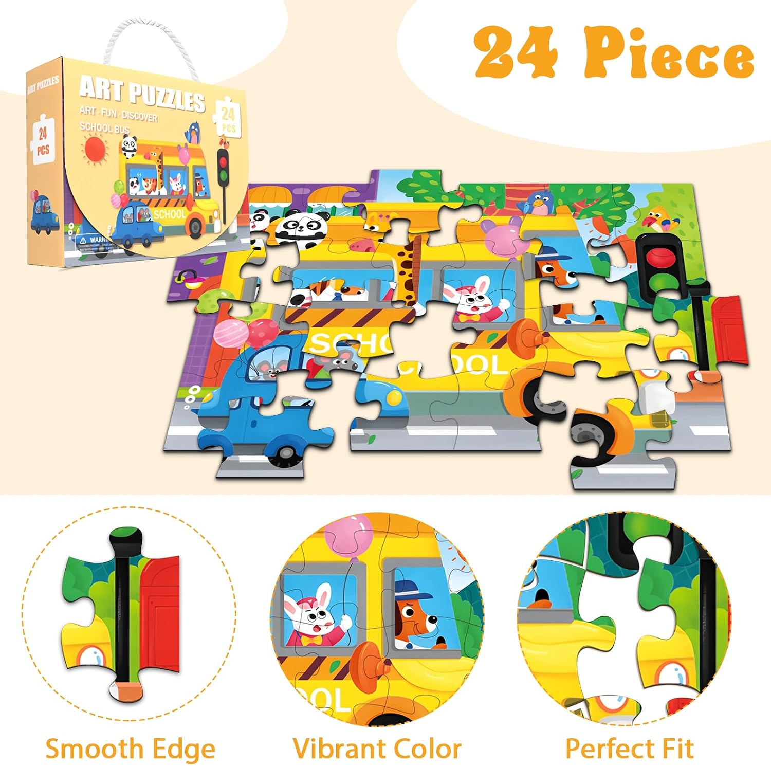Jumbo Floor Puzzle for Kids, Large Jigsaw Puzzles 24 Piece for Kids Ages 3-5,Preschool Learning & Education Toys, Gifts for 4-8 Year Old Boys and Girls (School Bus) image 3