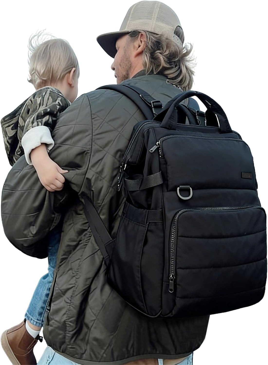 BELALIFE Baby Diaper Backpack Bag, Baby Essentials Travel Backpack for Moms Dads, with Changing Pad, Insulated Bottle Holders & Stroller Straps, Black - Image 5