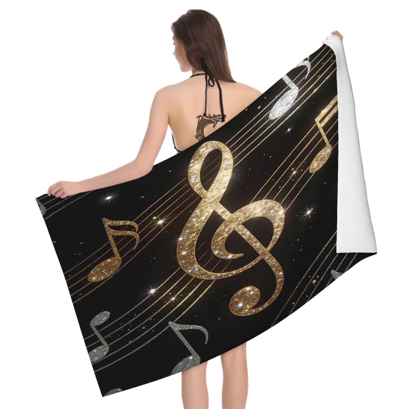 Leichong 3D Musical Notes Beach Towel Large Microfiber Soft Quick Dry for Adults, Chic Bath Towel Lightweight Soft Absorbent for Travel Swimming Pool Sports, 180 x 90 cm