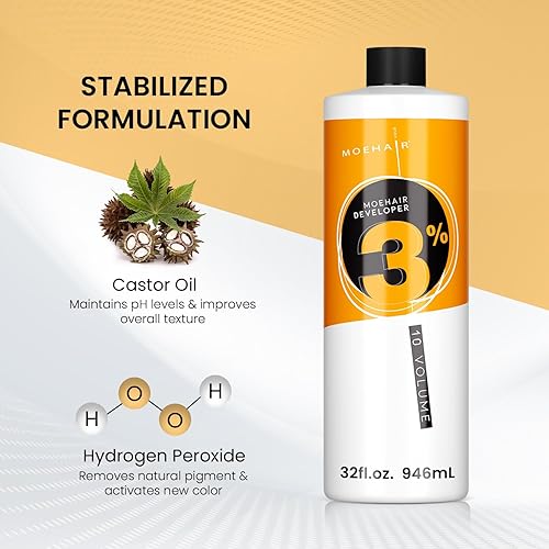 Miniatura 2 de MOEHAIR Desarrollador de color para el cabello 3% de peróxido de hidrógeno, revelador de crema de 10 volúmenes para teñir y decolorar el cabello