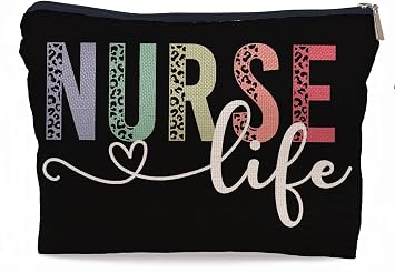 Nurse Life Nursing Leopard Makeup Bag Make Up Cosmetic Bag Small Zipper Pouch,Nurse Appreciation Week Graduate Gift,Nursing Gift