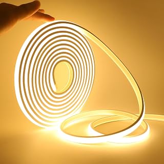 KISUFU 230V COB Neon LED Streifen, 288 LEDs/m Wasserdicht IP65 Schnitt alle 50cm, 220V LED Band Light Strip mit ON/OFF Schalter für Küche, Badezimmer, Werkbank, Die außendekoration.warm weiß,1M