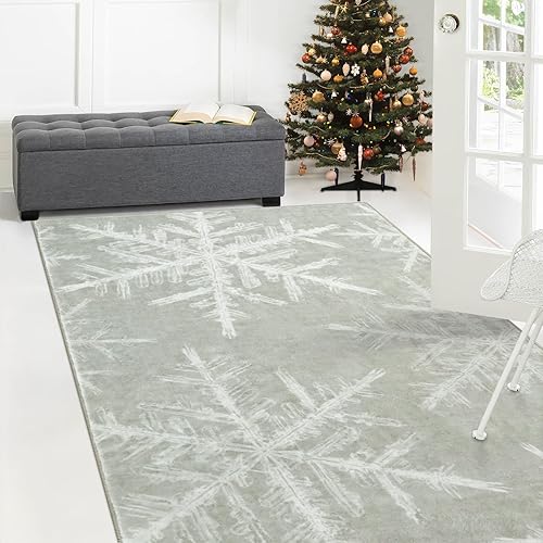 Miniatura 5 de Lahome Alfombra lavable con copos de nieve para dormitorio, de 3 x 5 pies, ultrafina, suave, para entrada, dormitorio, alfombra pequeña