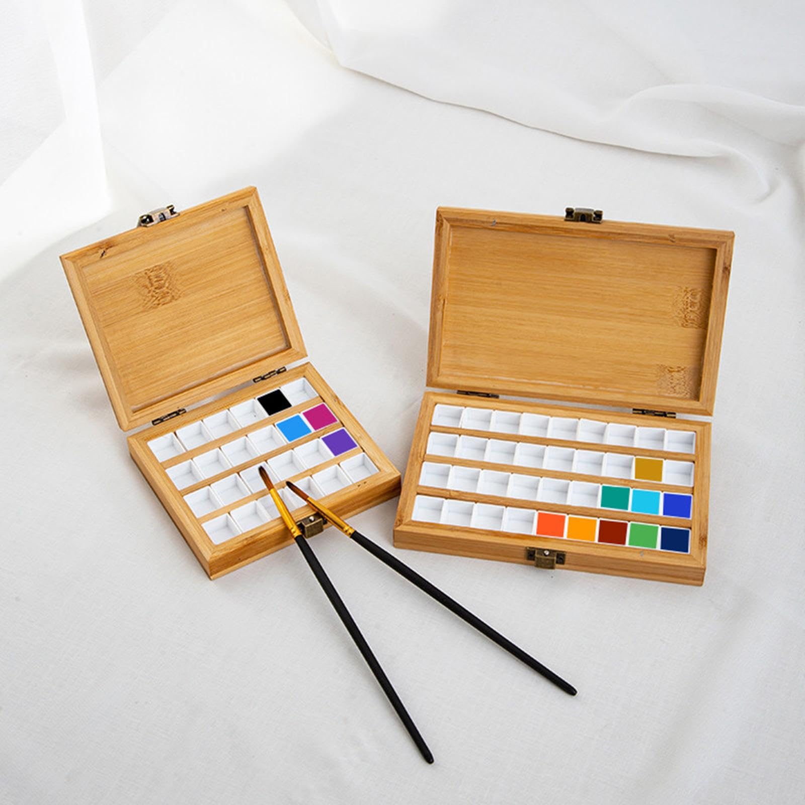 Lot de 3 palettes de peinture vides en bambou avec couvercle pour peintres étudiants studio 36 grilles 11,5 x 10,5 x 2,5 cm