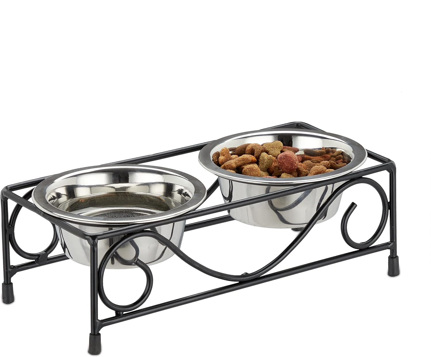 Relaxdays Ciotole per Cani Rialzate, Accessori per Animali, 2 Ciotole da 300 ml Ciascuna da 300 ml, Nero Argento, Acciaio Inossidabile