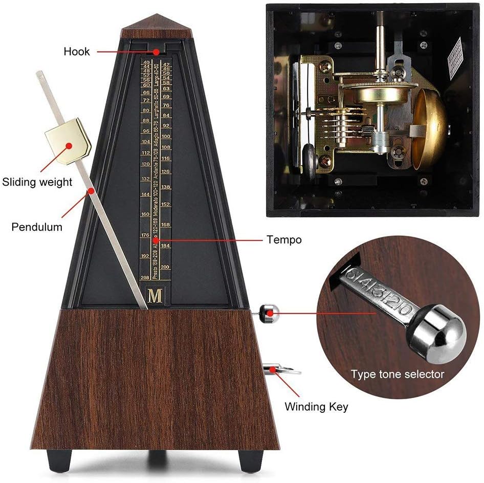 Mechanical Metronome for Piano,Antique Mechanical Metronome w/Accurate Timing and Tempo,Pyramid Design Plastic Music Timer,Metronome for Guitar/Violin or Metronome Music for Adults and Kids