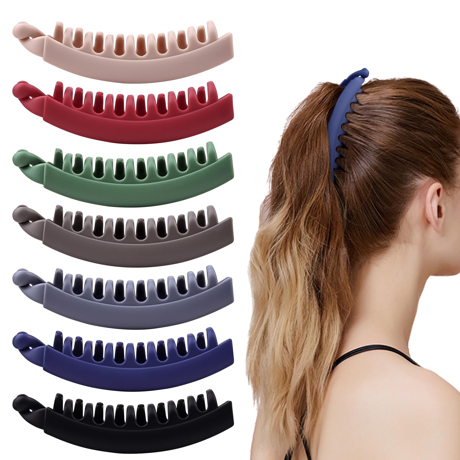 Anboor 7 Pcs Large Banana Clip 5.1" Big Banana Hair Clip for Thick Hair, No-Slip Ponytail Matte Holder Hair Claw for Women