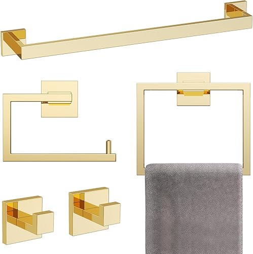 Miniatura 15 de YACVCL Juego de 5 piezas de accesorios de hardware para baño 60 cm Barra de toalla Kit moderno de toallero Acero inoxidable montado en la pared