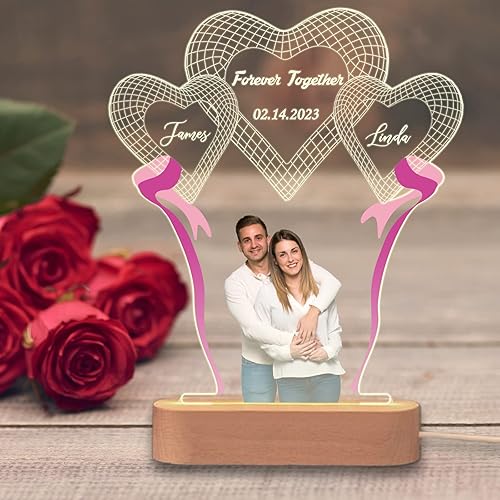 Luz nocturna personalizada para parejas, regalo personalizado para el día de San Valentín para ella, lámpara con foto, luz nocturna de foto