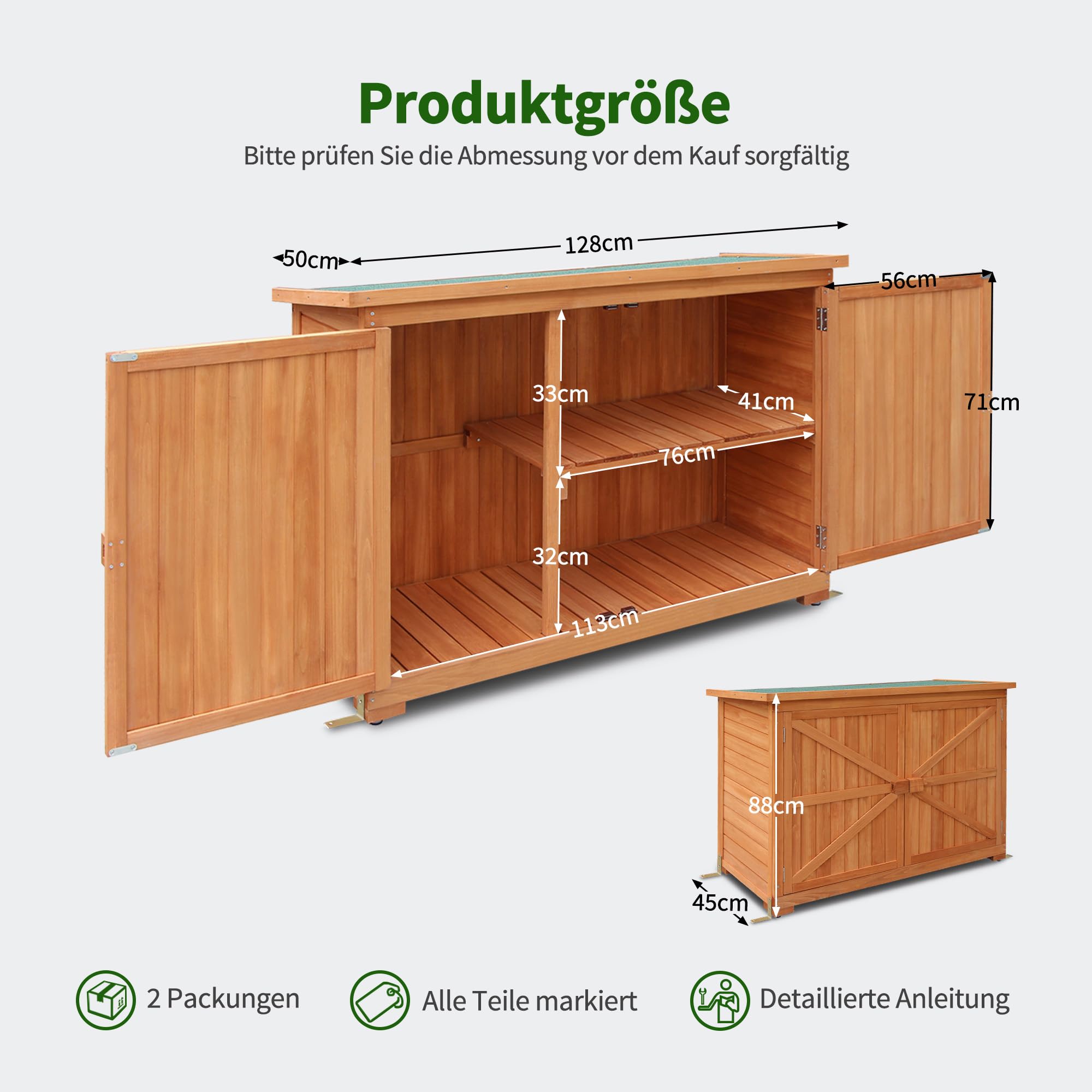 MCombo Gartenschrank Geräteschuppen 1280 Holz Natur 50 x 128 x 88 cm