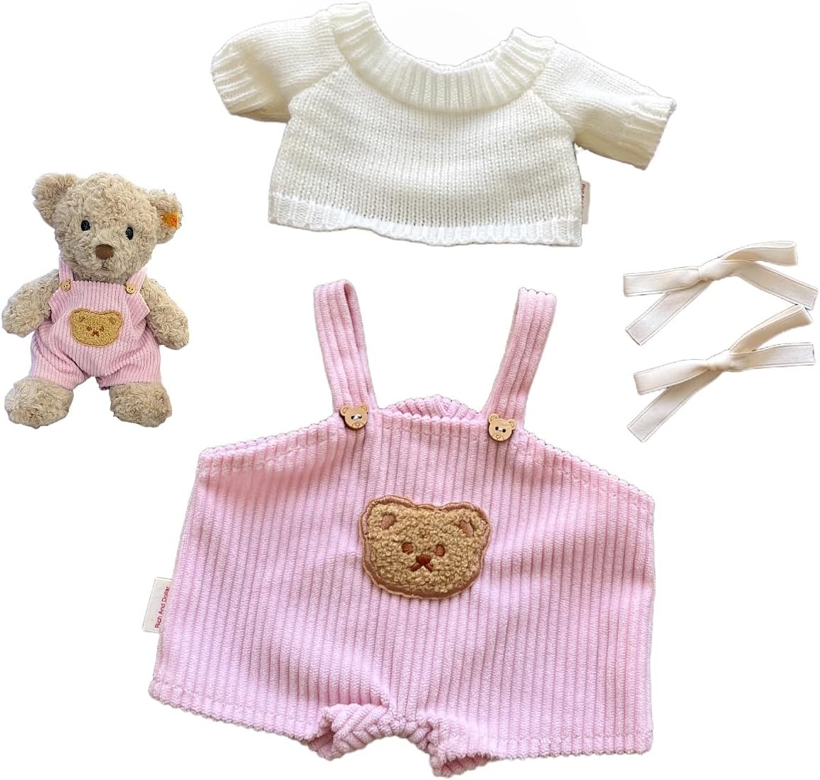 12inch Doll Clothes for Bartholomew Bear and Little Lion,30cm Teddy Bear Clothing,Cute Toy Clothing,Clothe only Without Doll(3pc includes1 Jumpsuit,1 Sweater,2 Hair Clip)