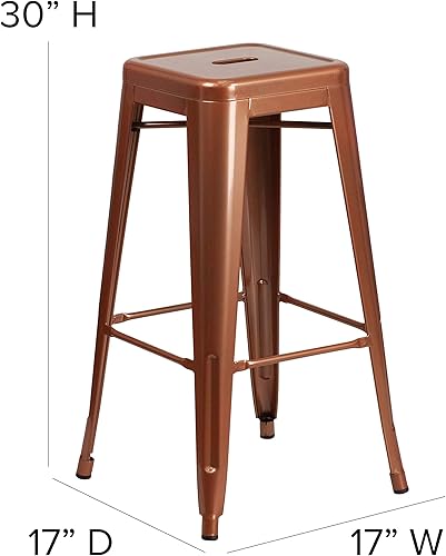 Miniatura 2 de Merrick Lane Taburete de altura de barra serie Newark - Acabado naranja - Marco de metal con soporte cruzado - Diseño sin espalda - Reposapiés