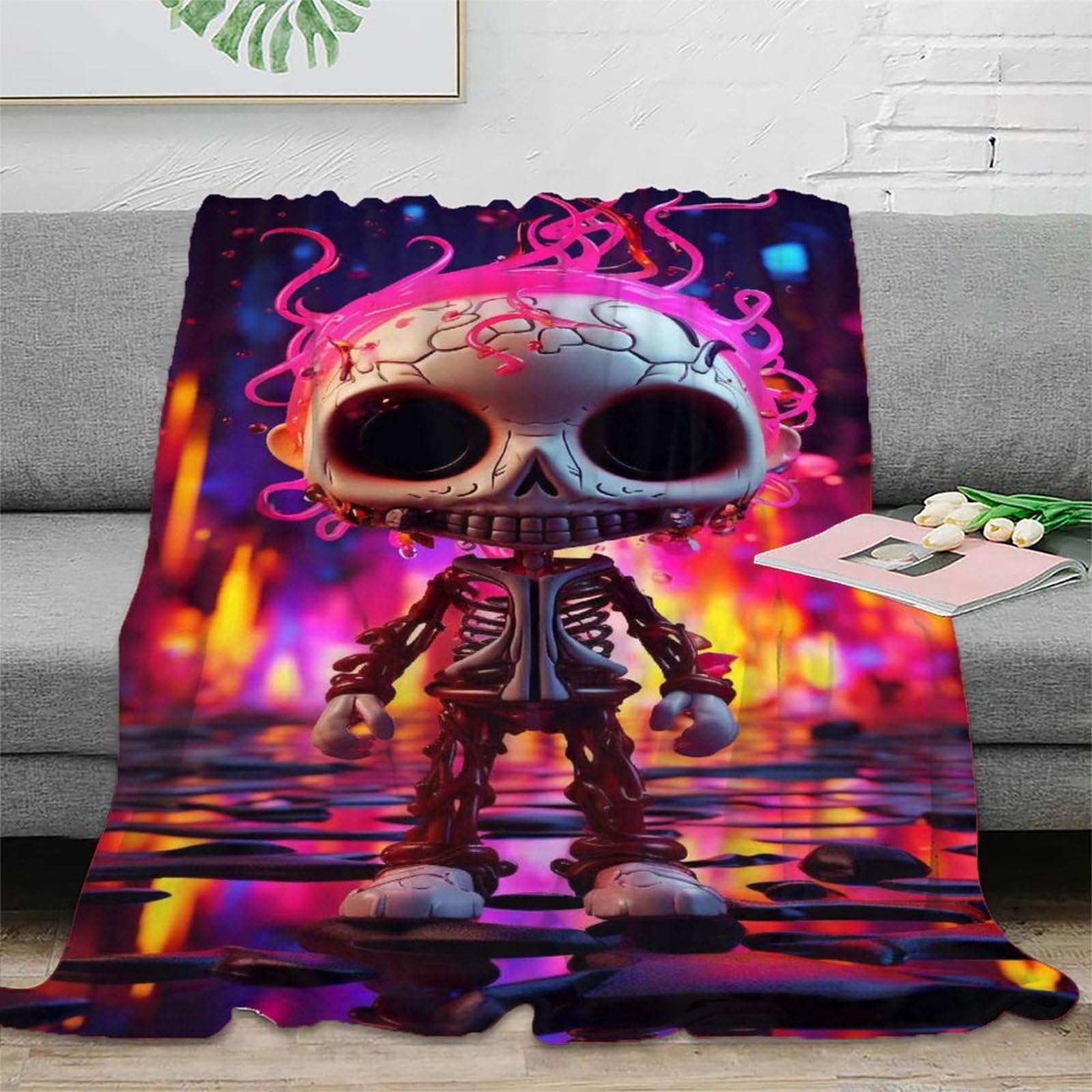 Couverture douce motif crâne pour grand lit confortable et chaud