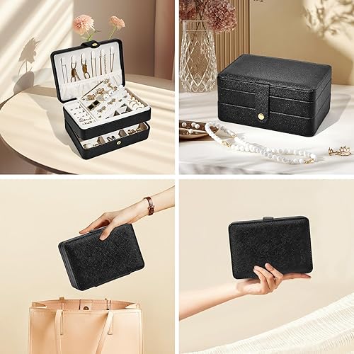 Miniatura 7 de BUTI4WLD Joyero pequeño, cajas de joyería para mujeres y niñas, caja organizadora de joyas, 2 capas de almacenamiento de joyas de viaje para aretes,
