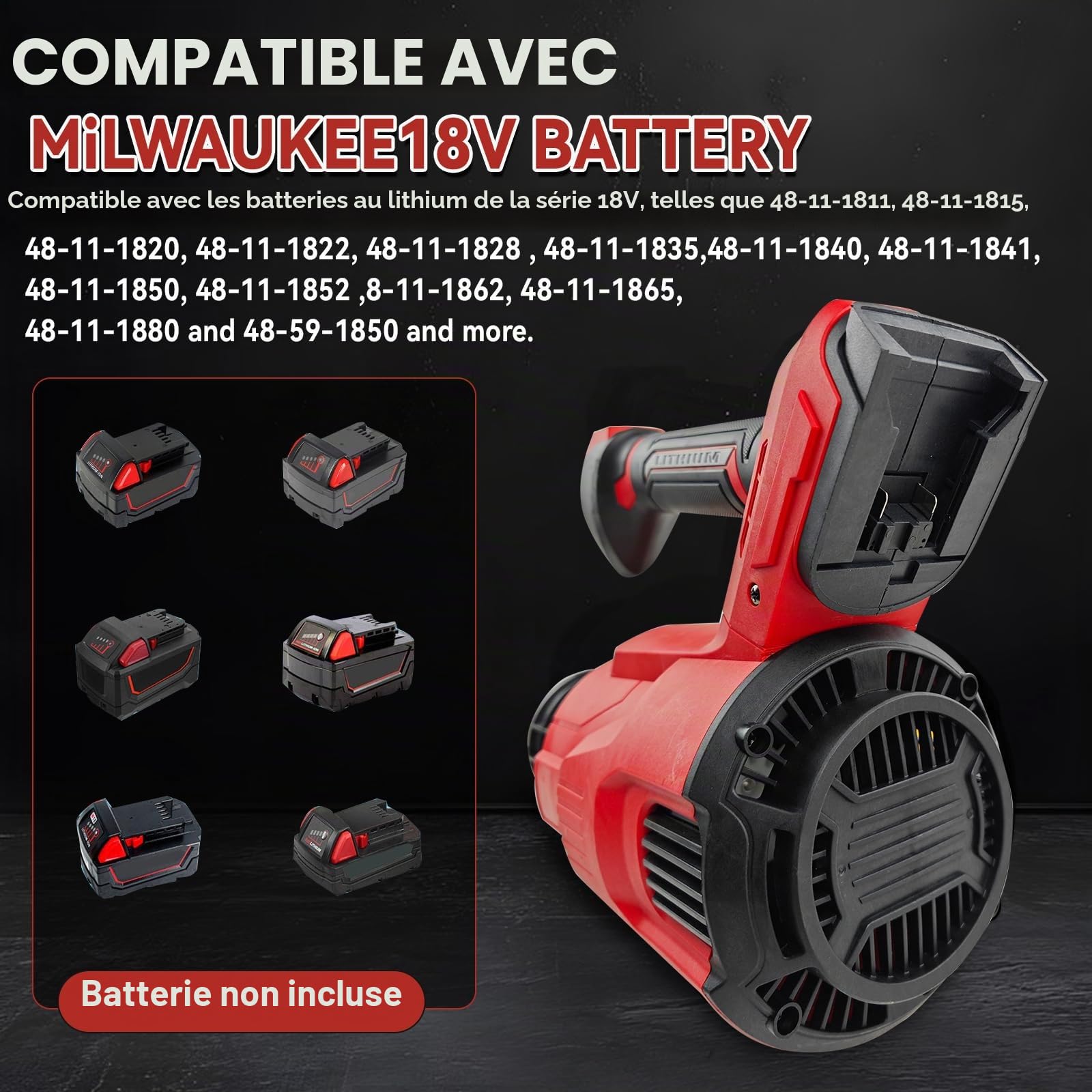 Souffleur de Feuilles électrique sans Fil pour Batterie Milwaukee M18 18 V, Moteur sans balais 18 500 TR/Min, 58,1 m/s, 13,6 m³/Min, souffleur électrique avec 3 Vitesses pour Jardin, Feuilles