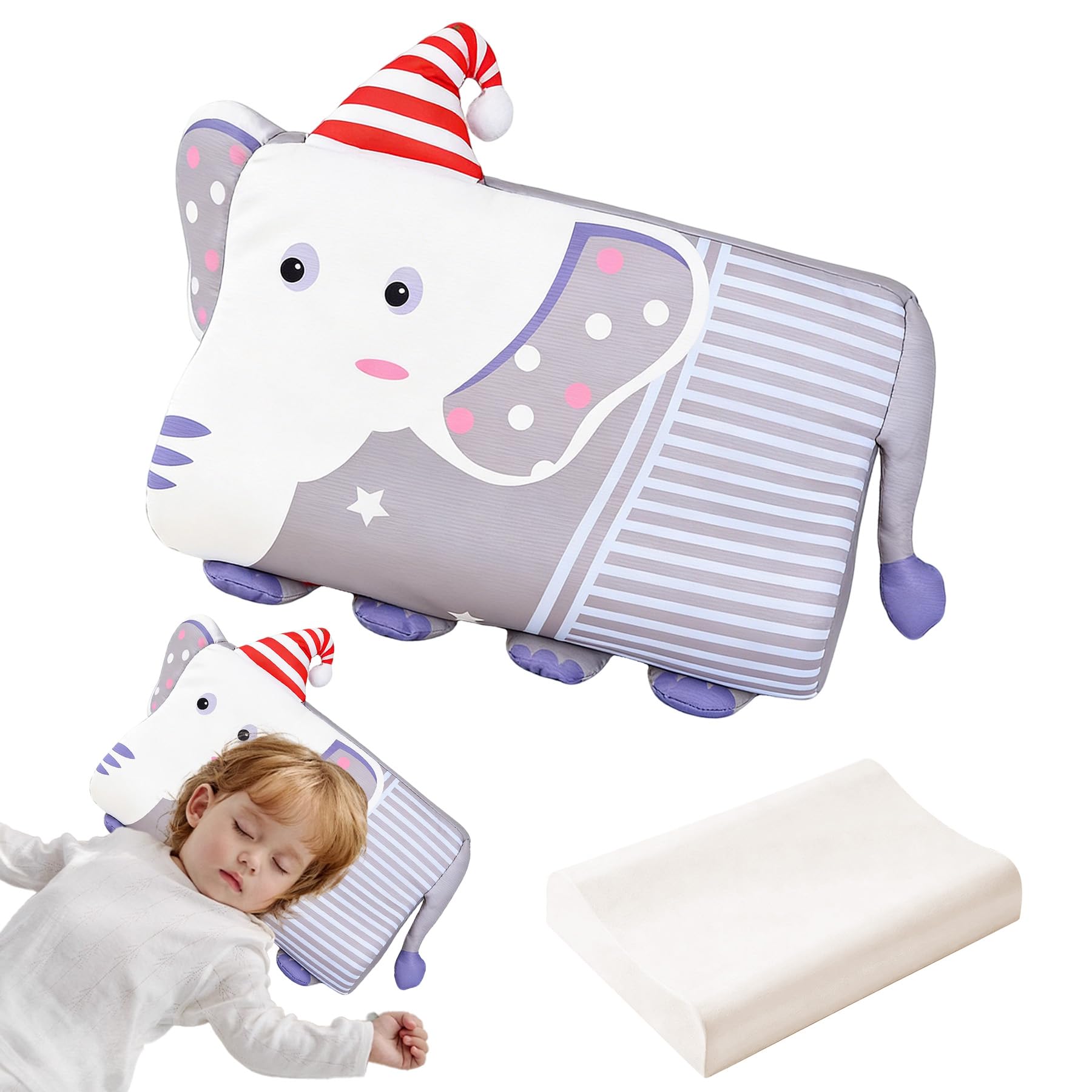 TZEKING Almohada Infantil Ergonómica – Almohada para Niños con Funda Lavable, Espuma Viscoelástica Transpirable e Hipoalergénica, Cojín para Bebes y Niños de 2 a 10 Años – 45x27x6cm