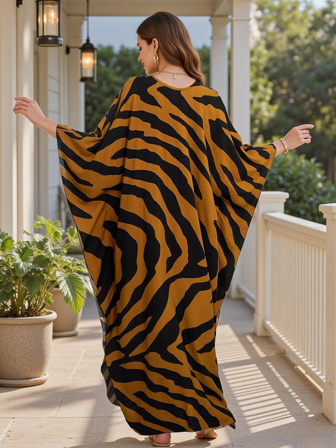 Women's Plus Size Animal Print V-Neck Batwing Kaftan Beach Dress Bathing Suit Cover-Up Loungewear - Image 6