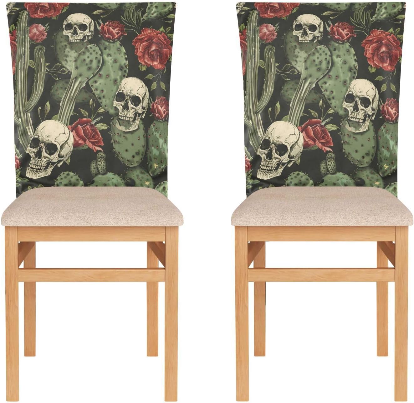 ALAZA Cactus Skulls Red Flowers Chair Back Cover Set of 6, Washable Reusable Removable Chair Slipcovers Decorative Chair Cover for Home Kitchen Wedding Party
