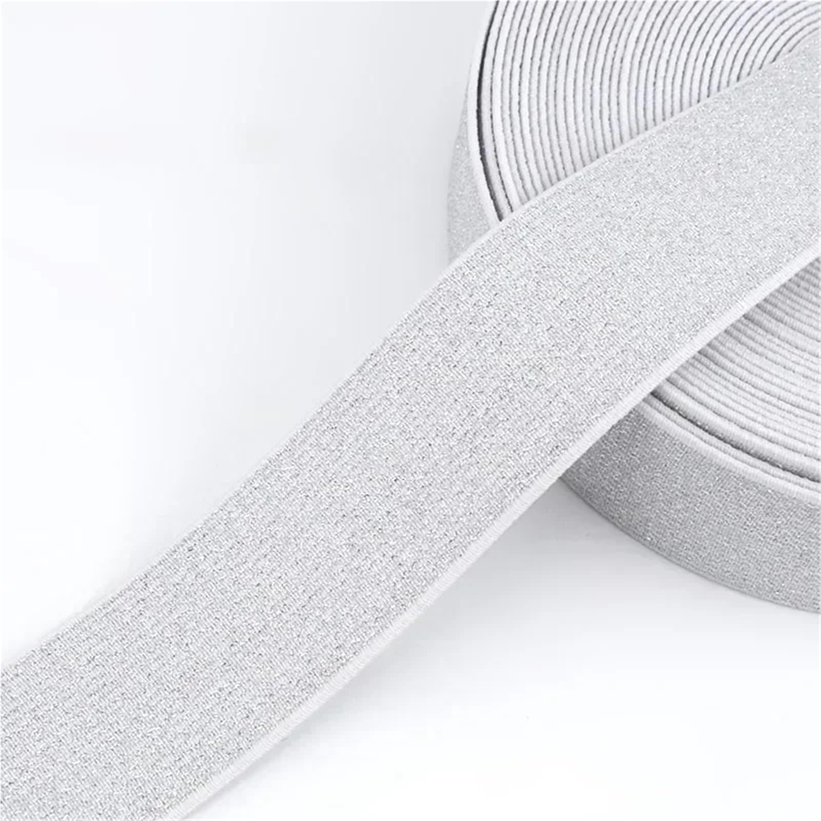 Banda elástica de nailon for abrigo, cinta de goma brillante, cinturón for vestido, accesorio de costura artesanal, 5/10 metros, 10-50mm(WhiteSilver,10Meters,50mm)