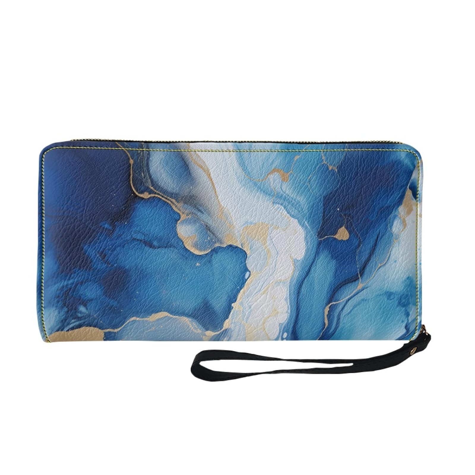 Portafoglio Donna Portamonete Porta Carte di Credito Donna Uomo Wallet | Portafogli con Zip e Cinturino da Polso Leggero Durabile Portatile,Impermeabile Cuoio,Marmo Blu 11x20cm/2 Unità