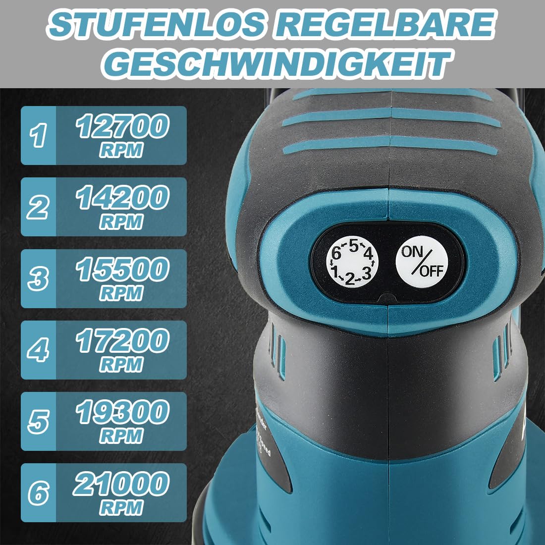 Bürstenloser Exzenterschleifer Kompatibel mit Makita 18V Batterie 6 Leistungsstufe Exenterschleifmaschine 125MM Schwingschleifer zum Schleifen, Polieren, Oberflächen glätten (ohne Akku)