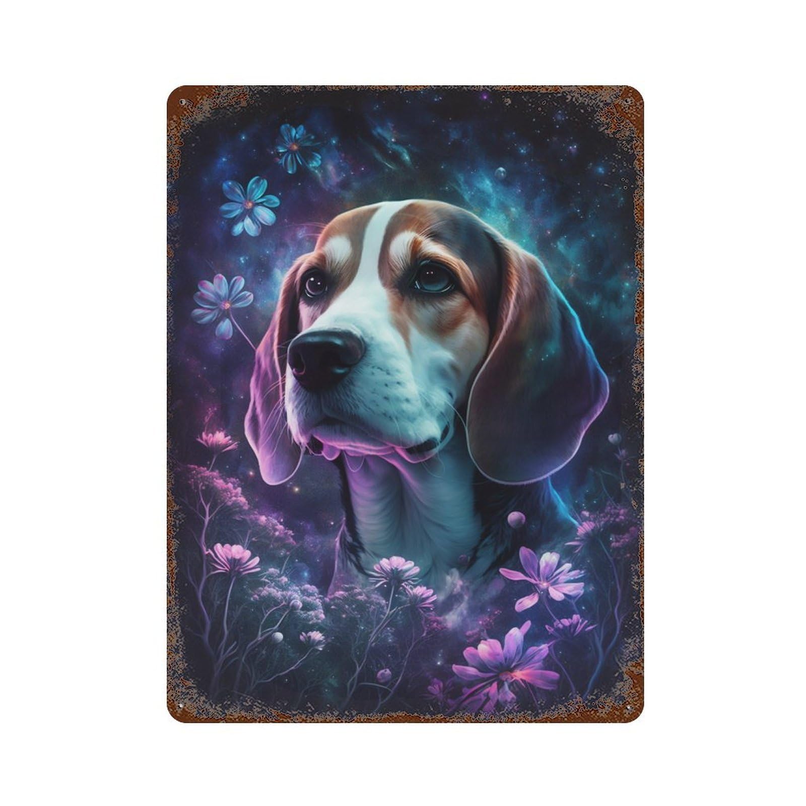 Garage Style Magical Beagle Garden Art Print Distressed Metal Wall Sign 15.7"x11.8", Shabby Chic Decor for Bar And Workshop
