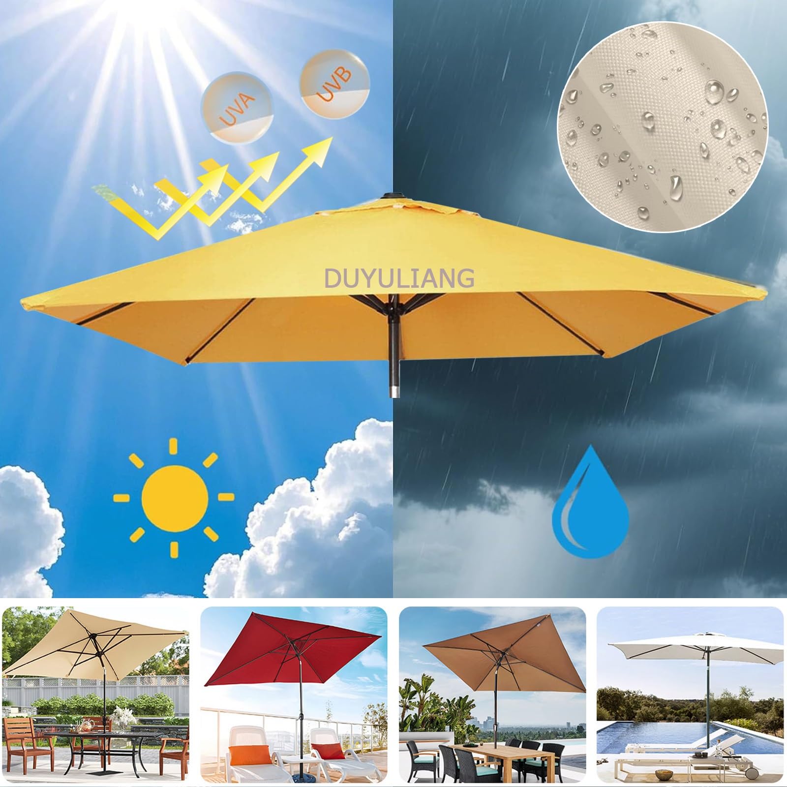 Parasol De Terrasse Rectangulaire, Auvent De Remplacement Pour Parapluie, 300x200 200x200 300x300cm Tissu Toile De Rechange Pour Déporté Parasol, Carré Housse De Marché Imperméable Durable(Red,300X200