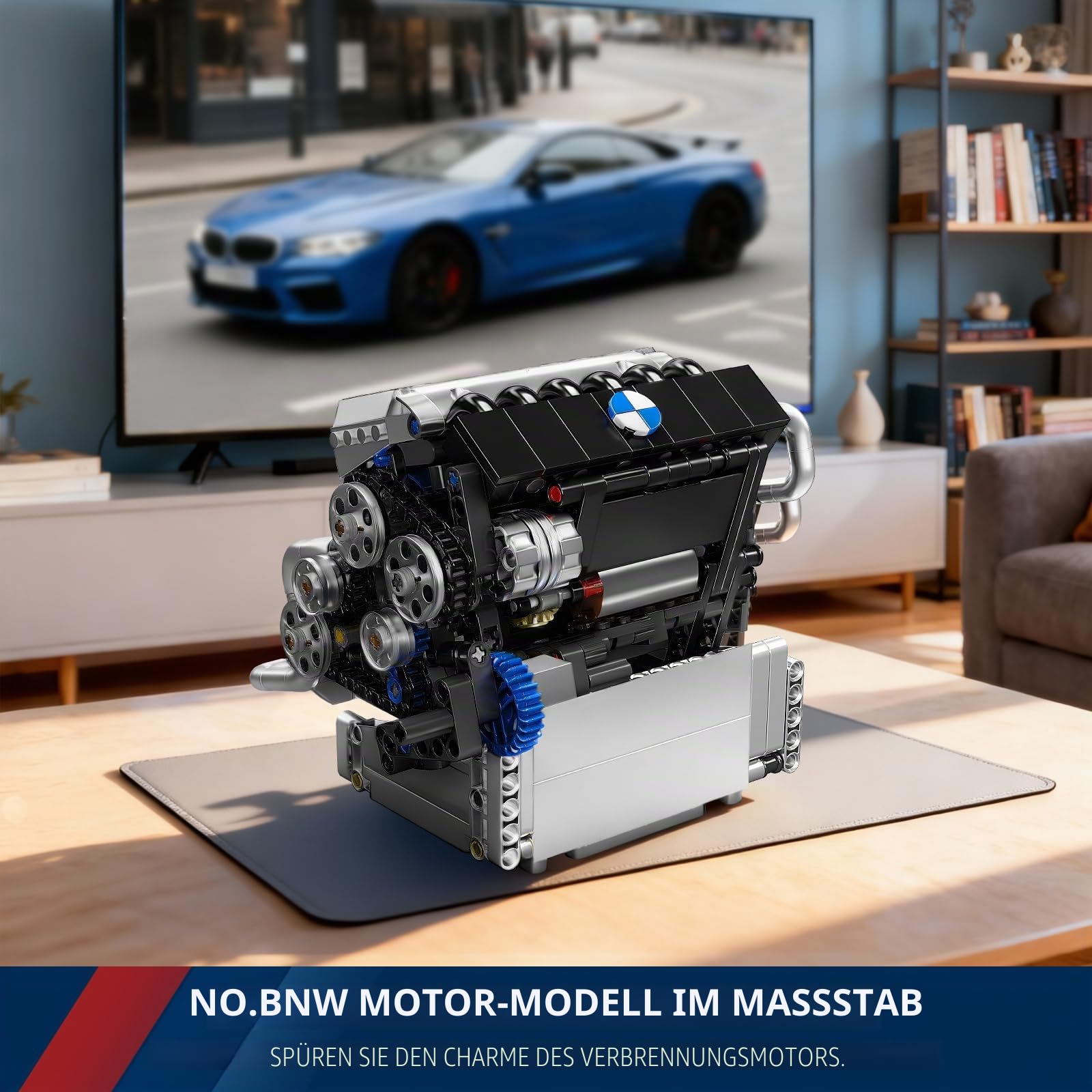Mould King 10213 MOC Technik Motor-Modell，Baustein-Set eines Automobilmotors mit Elektromotor und Antriebsstruktur, Technologie Klemmbausteine Bausatz （744+Teile）