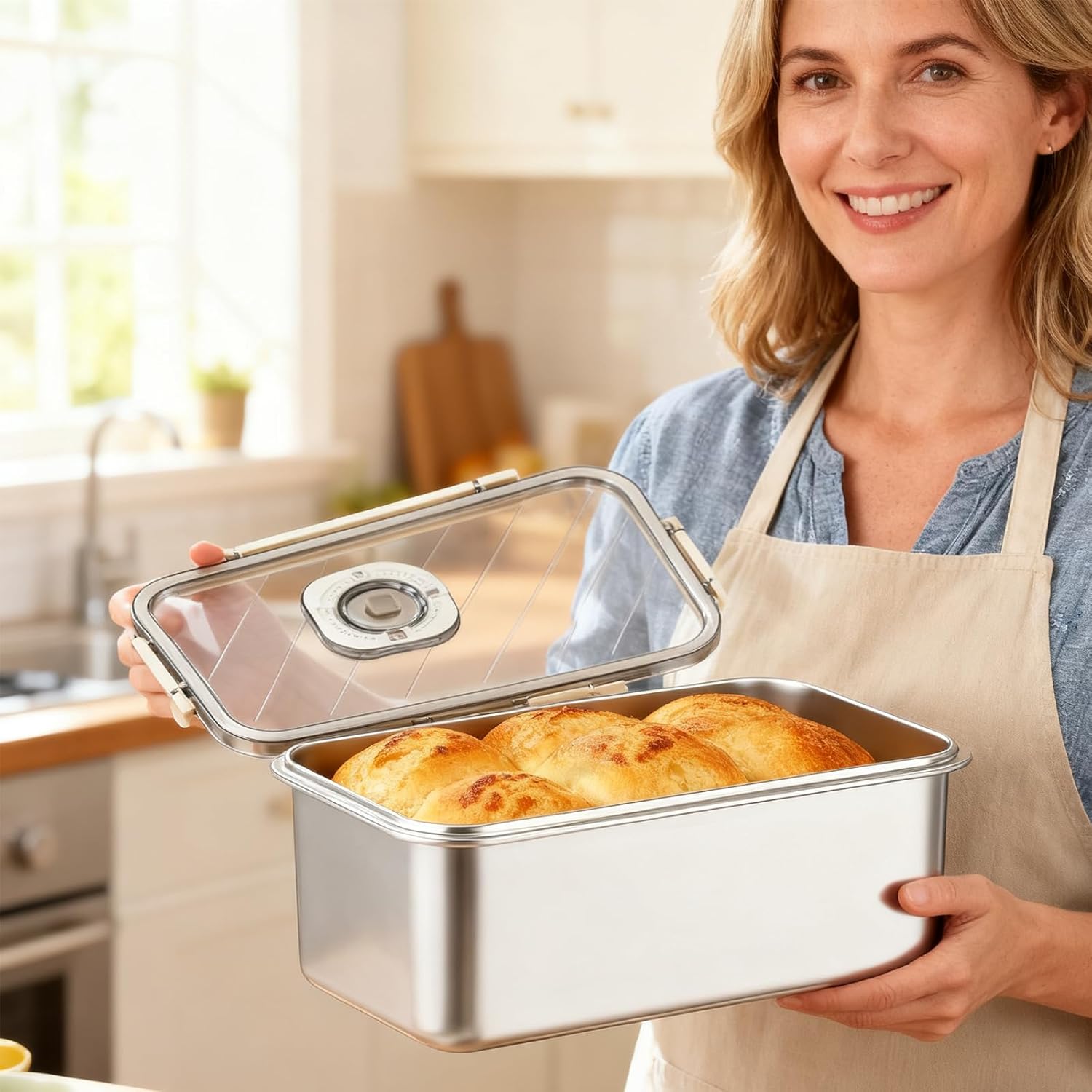 Stainless Steel Bread Box with Lid, 5800 ml / 196 fl oz Time Recording Airtight Bread Box for Kitchen Counter, 13.2x7.1x5.1 in Large Capacity Bread Storage Container - Image 5