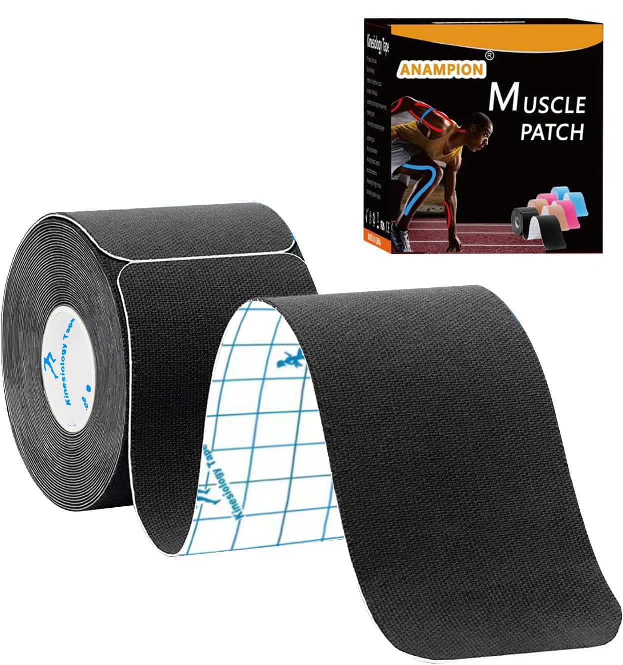 ANAMPION Kinesiology Tape Precut (1 Rolls,20 Strips) Waterproof Sports Tape for Athletes Physio Elastic Tape Pain Relief Adhesive for Muscles Shin Splints Ankle Knee & Shoulder(Black)