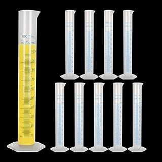 10Pack 100ml Plastic Graduated Cylinder, Transparent Measuring Cylinder Durable Lab Test Tube Flask, 2-Sided Measuring Lines Graduated Cylinder Beaker for Science Projects, Pour Spout