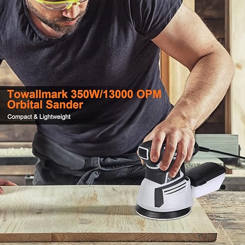 Miniatura 2 de 26A Random Orbital SanderTowallmark 350W Orbital Sander with 6 Variable Speed13000RPM Electric Sander with 12Pcs Sandpapers1 Pcs Dust BoxSander for