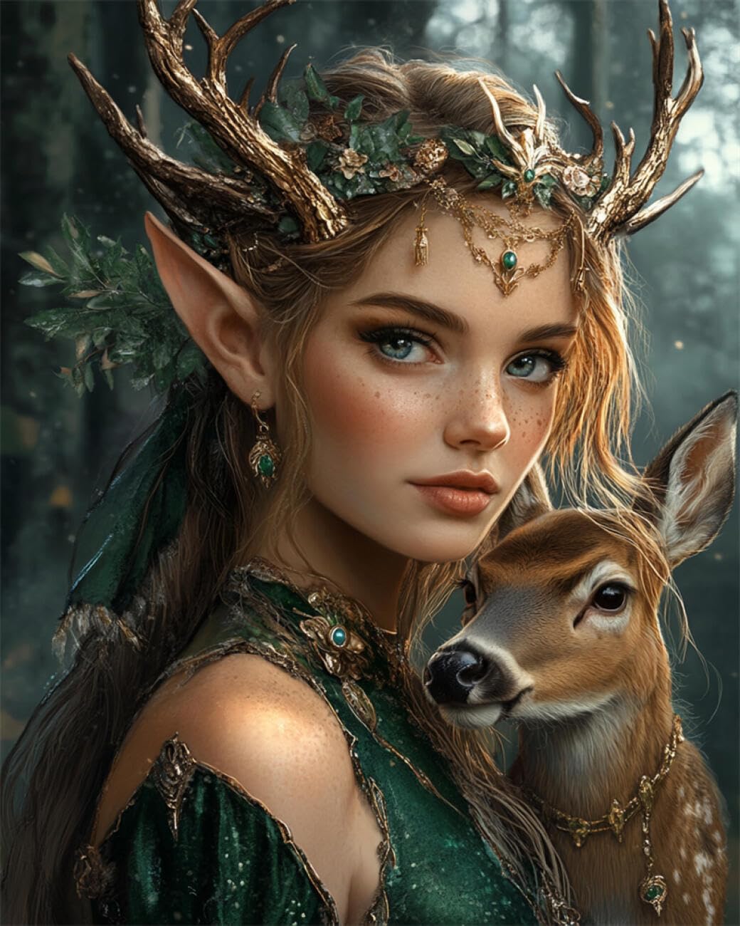 RKFLGEW 14CT Stamped Cross Stitch Kit Elf Woman and Animal Cross Stitch Starter Set for Adults DIY Needlepoint Kits Embroidery Patterns Home Decoration 40x50cm