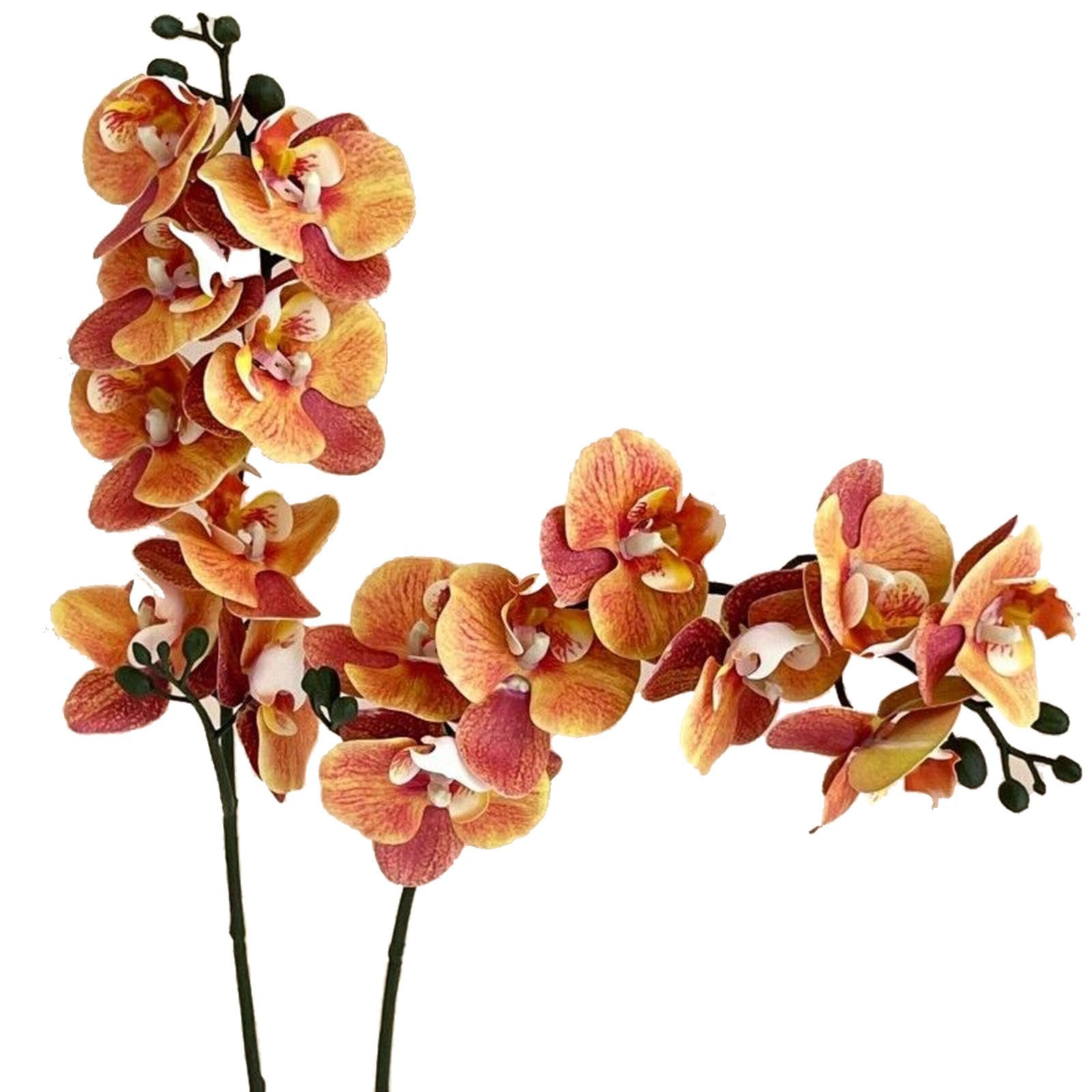 2 PCS Artificial Flower 24" Long Stem Butterfly Orchid, Big Size Lifelike Phalaenopsis, PVC Fake Flowers, 8 Heads Bulk Real Touch Large Bloom Stem Plants for Wedding Bridal Home Décor (Orange)