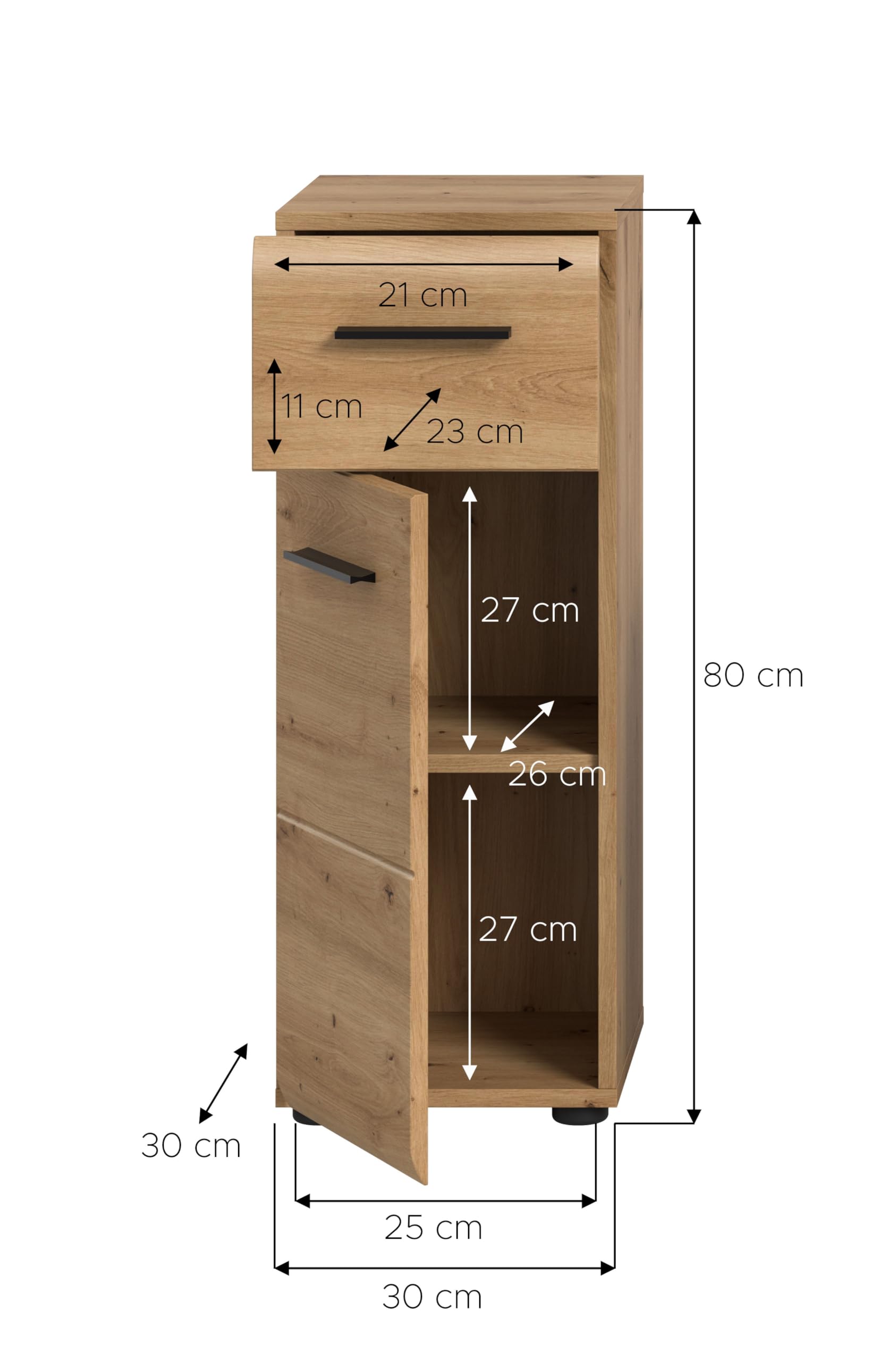 xonox.home – Standschrank Ice 30x80x30 cm in Korpus und Front Artisan Oak Nachbildung – Stand Badschrank Schrank in Holzoptik – modern & platzsparend – Bild 4