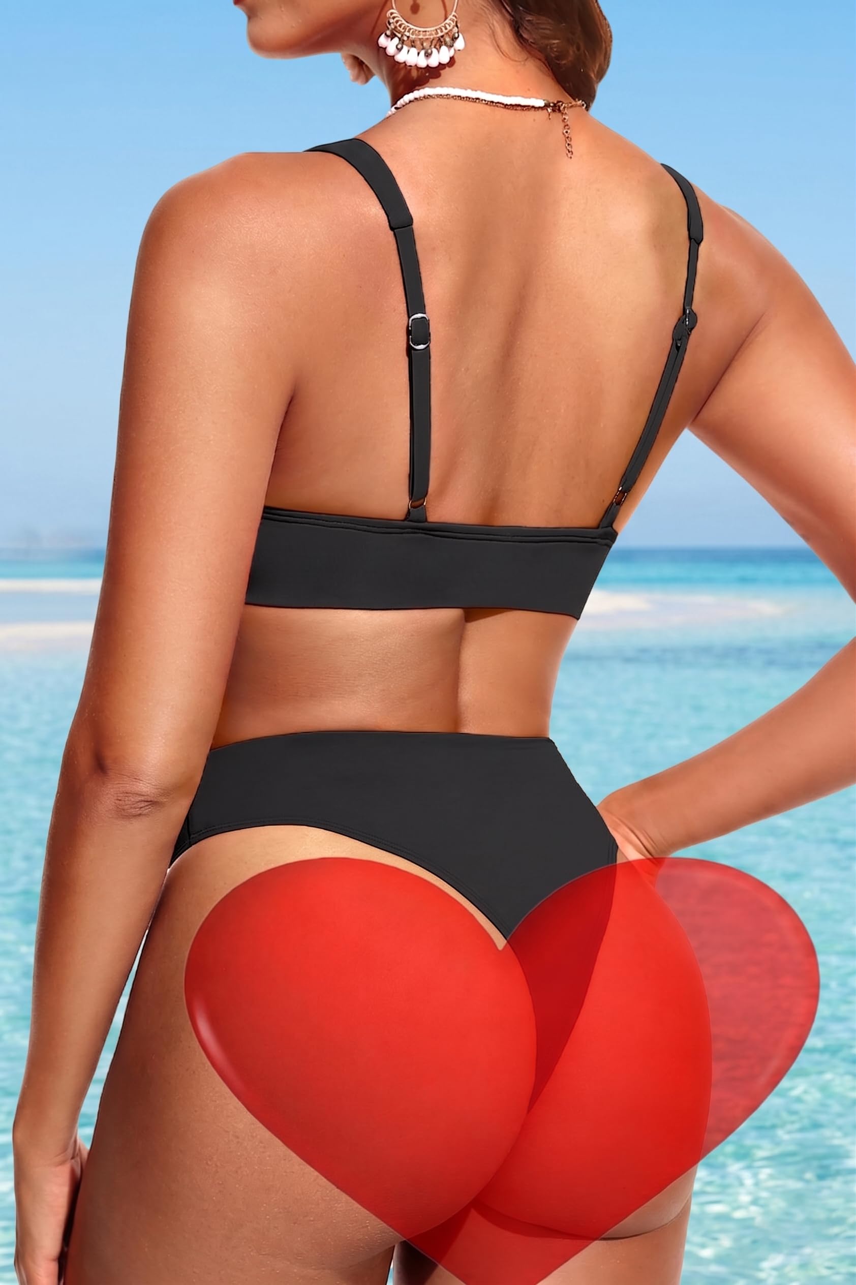 Yonique Ensemble bikini string taille haute 2 pièces bikini coupe haute bikini col en V maillot de bain