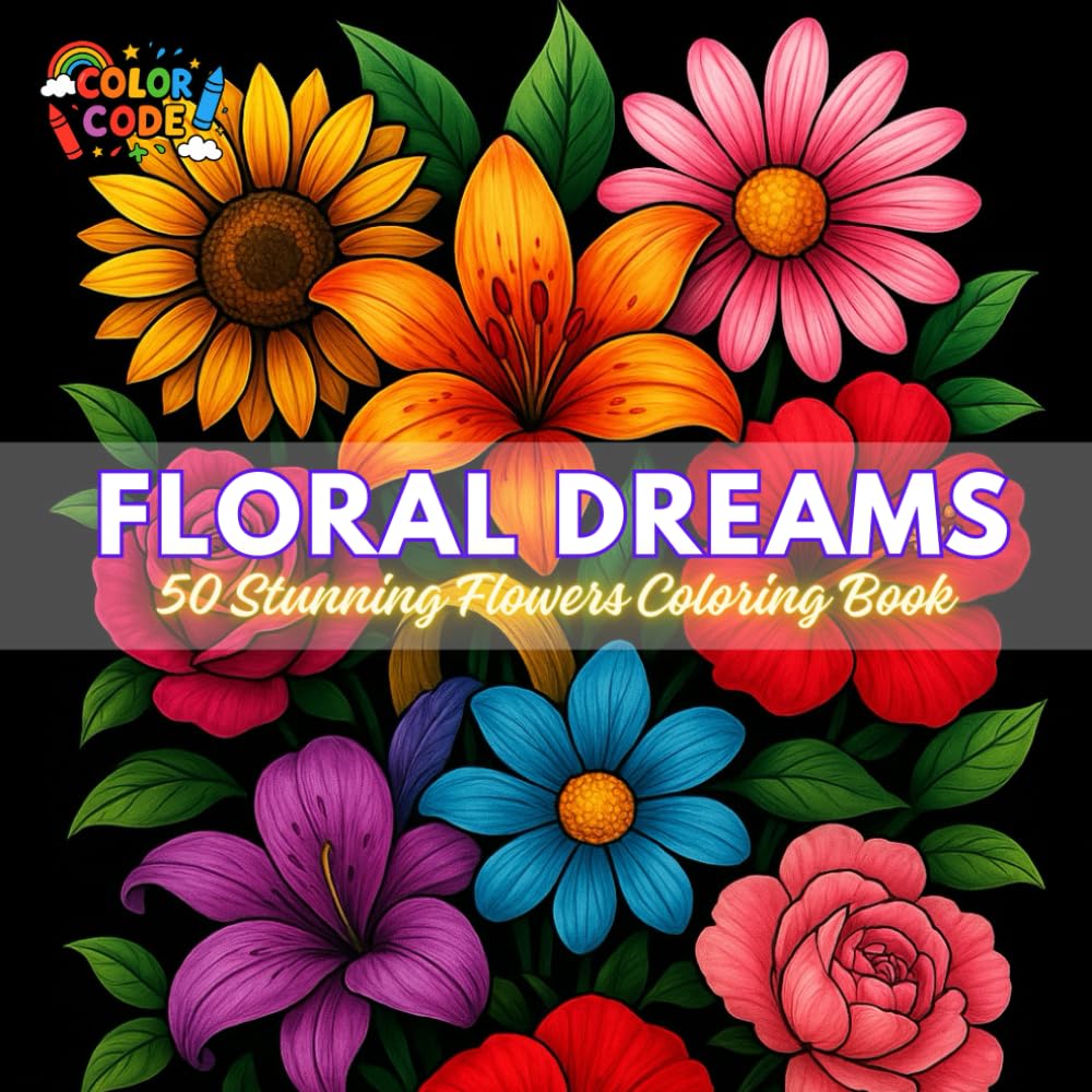 Floral Dreams : 50 Stunning Flowers Coloring Book for Adults & Kids