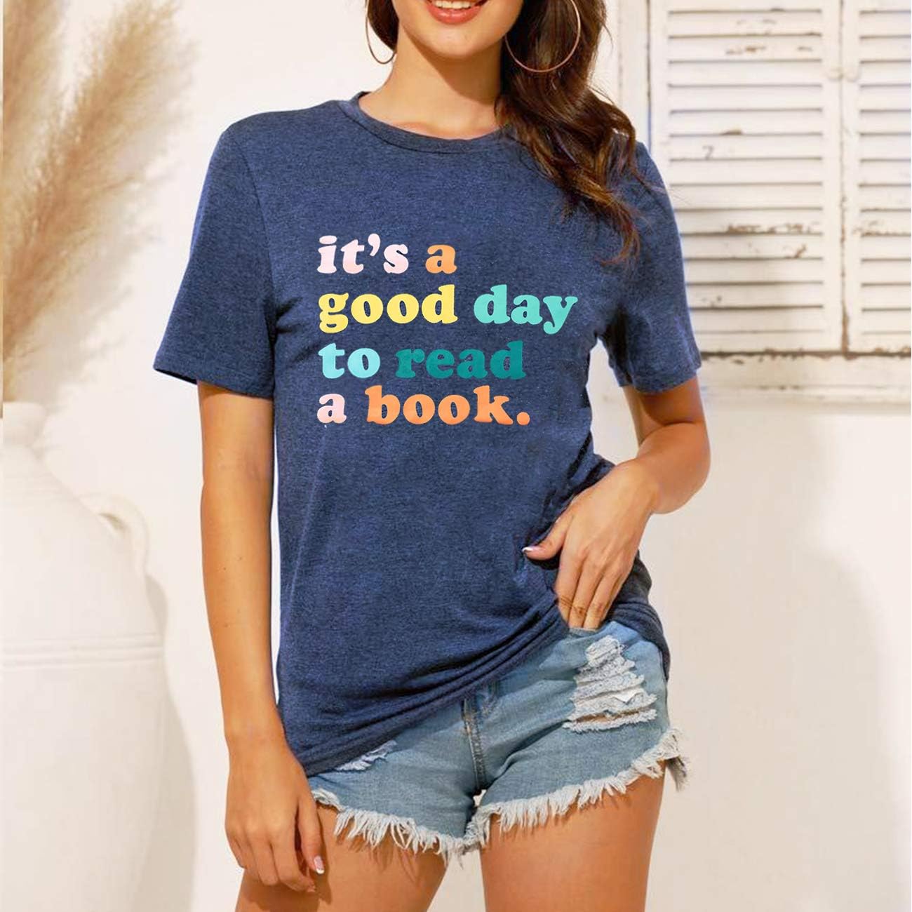 It’s a Good Day to Read a Book T-Shirt Women Book Lovers Tops Bookworm Shirt Funny Graphic Print Reading Short Sleeve T : Clothing, Shoes & Jewelry